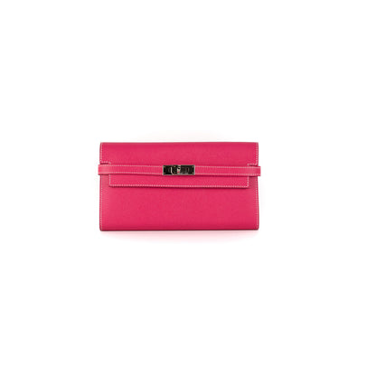 Hermes Portefeuille Kelly Classique Epsom Rose tyrien- O Stamp