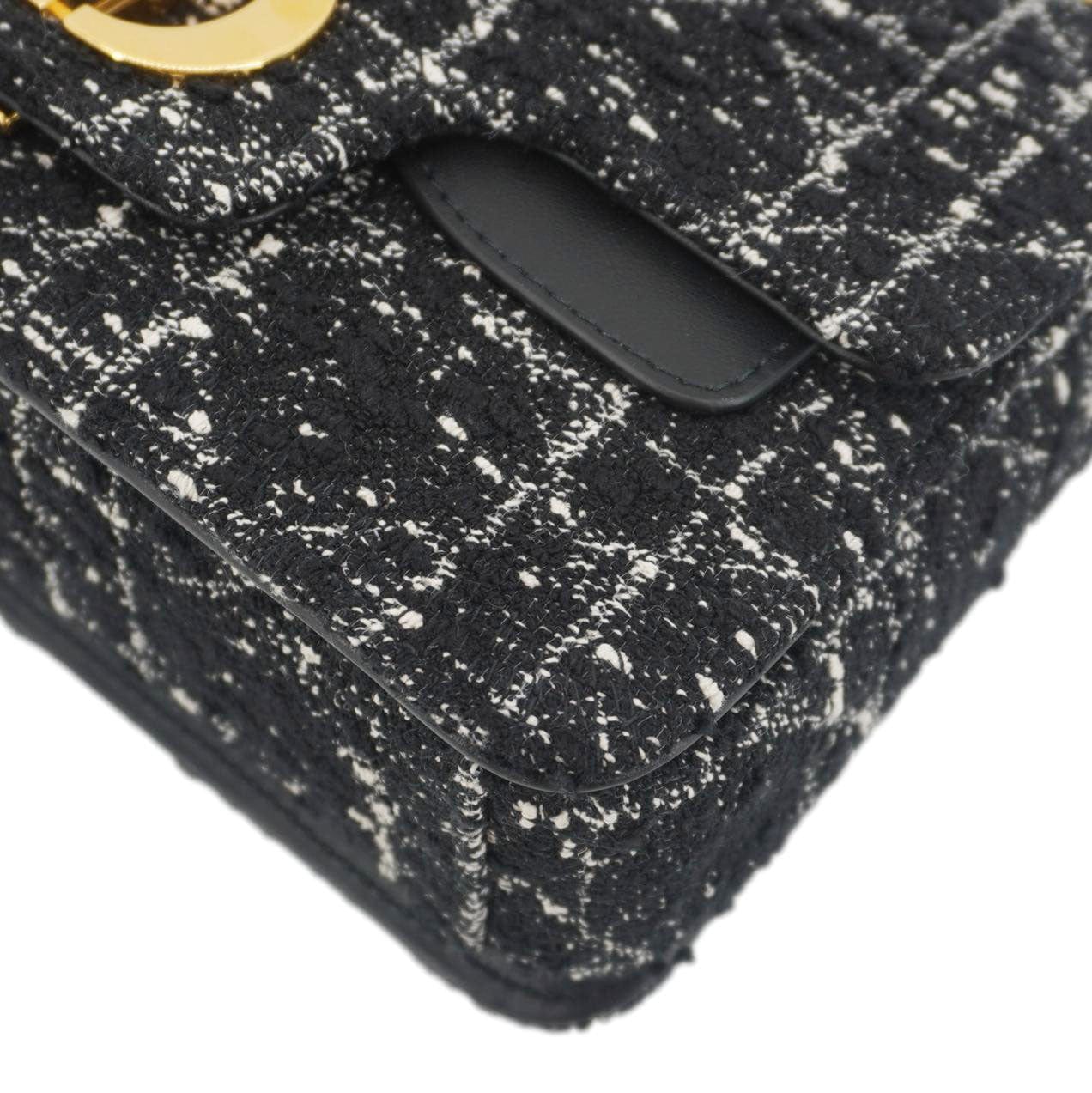 CHRISTIAN DIOR Jolie Small Cannage Tweed Top Handle Shoulder Bag Black