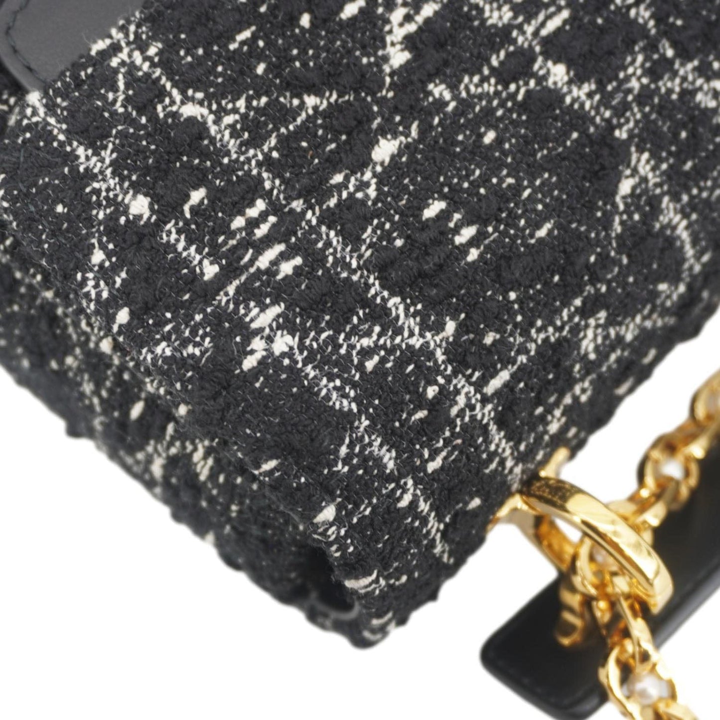 CHRISTIAN DIOR Jolie Small Cannage Tweed Top Handle Shoulder Bag Black