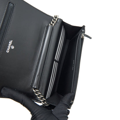 Chanel Boy Wallet On Chain Caviar Black Ruthenium Sliver Hardware (Microchipï¼