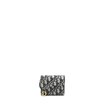 Dior Saddle Compact Wallet Blue Oblique Canvas