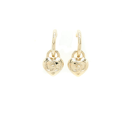 Chanel Heart CC Earrings Light Gold Tone
