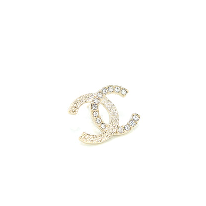 Chanel 23P CC Logo Earrings Large Model Crystal Light Gold Tone