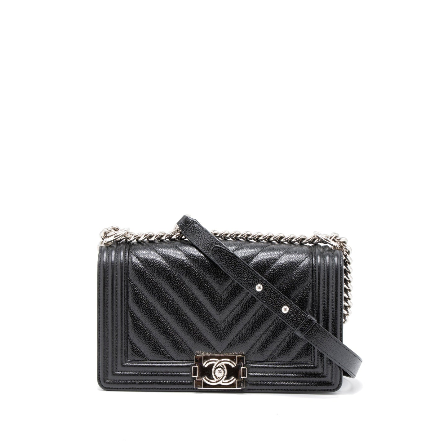 Chanel Medium Boy Bag Chevron Caviar Black SHW