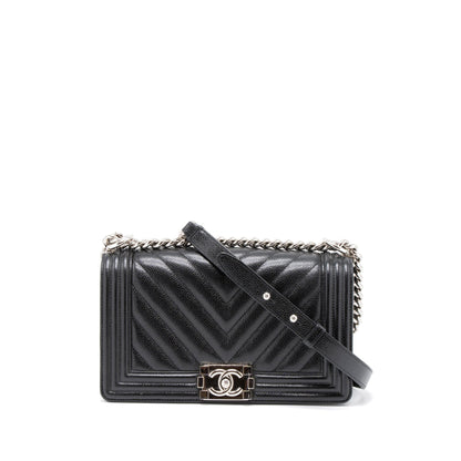 Chanel Medium Boy Bag Chevron Caviar Black SHW