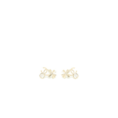 Chanel Camellia/Heart Earrings Crystal Light Gold Tone