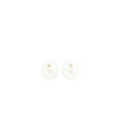 Chanel Round with CC Logo Earrings White/Light Gold Tone