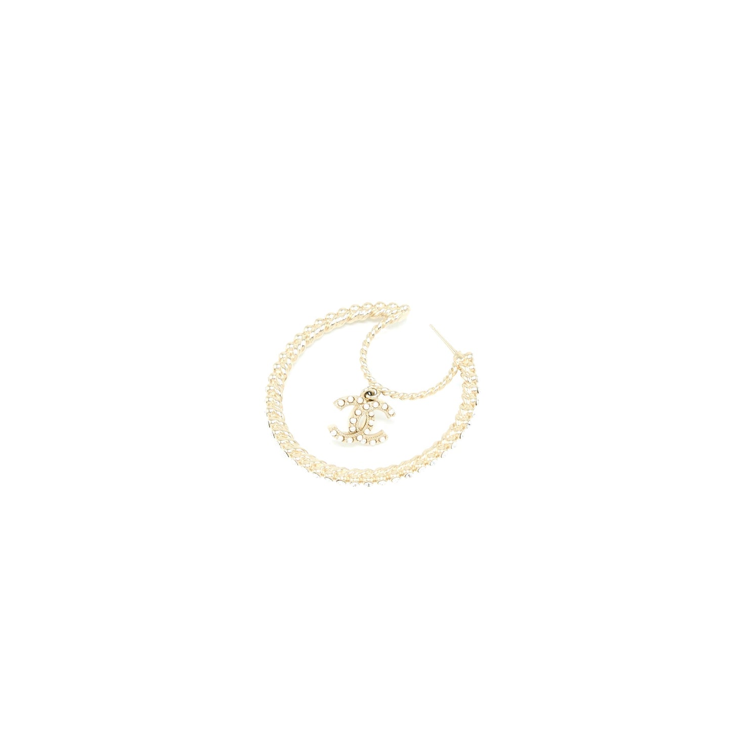 Chanel Giant Pearl Circle Earrings Pearl/Crystal Light Gold Tone