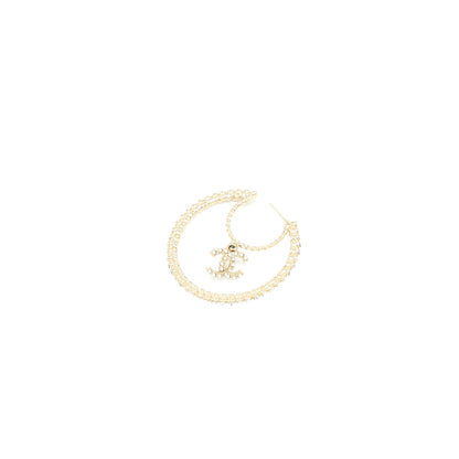 Chanel Giant Pearl Circle Earrings Pearl/Crystal Light Gold Tone