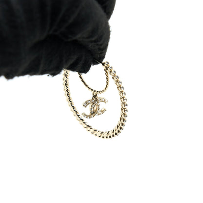 Chanel Giant Pearl Circle Earrings Pearl/Crystal Light Gold Tone