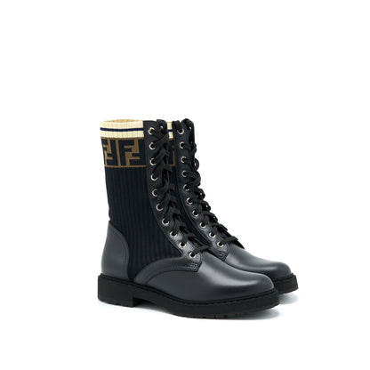 FENDI Size 37 Black Leather Biker Boots With Stretch Fabric