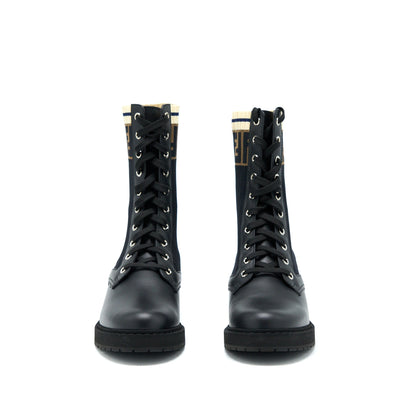 FENDI Size 37 Black Leather Biker Boots With Stretch Fabric