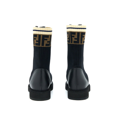FENDI Size 37 Black Leather Biker Boots With Stretch Fabric