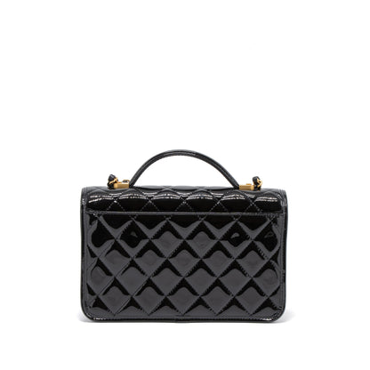 Chanel 22K Top Handle Messenger Bag Patent Leather Black Brushed GHW (Microchip)