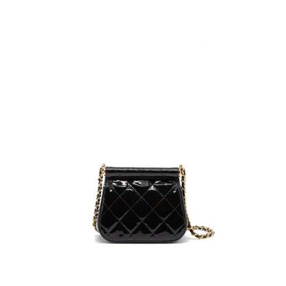 Chanel 22K Mini Clutch With Chain Patent Black GHW (Microchip)