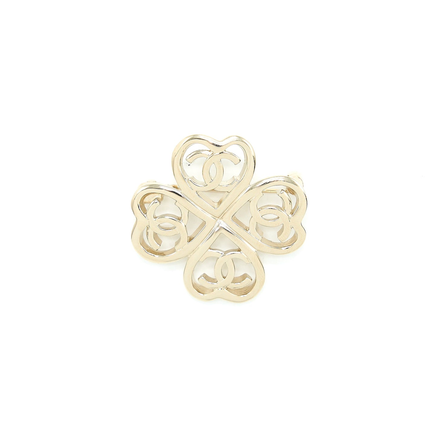 Chanel CC Logo Heart Clover Brooch Light Gold Tone