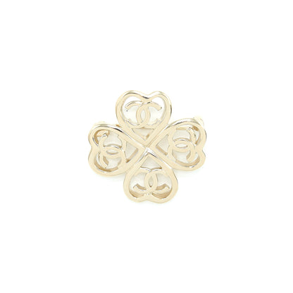 Chanel CC Logo Heart Clover Brooch Light Gold Tone