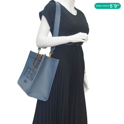 FENDI Sunshine Leather Crossbody Tote Bag Blue