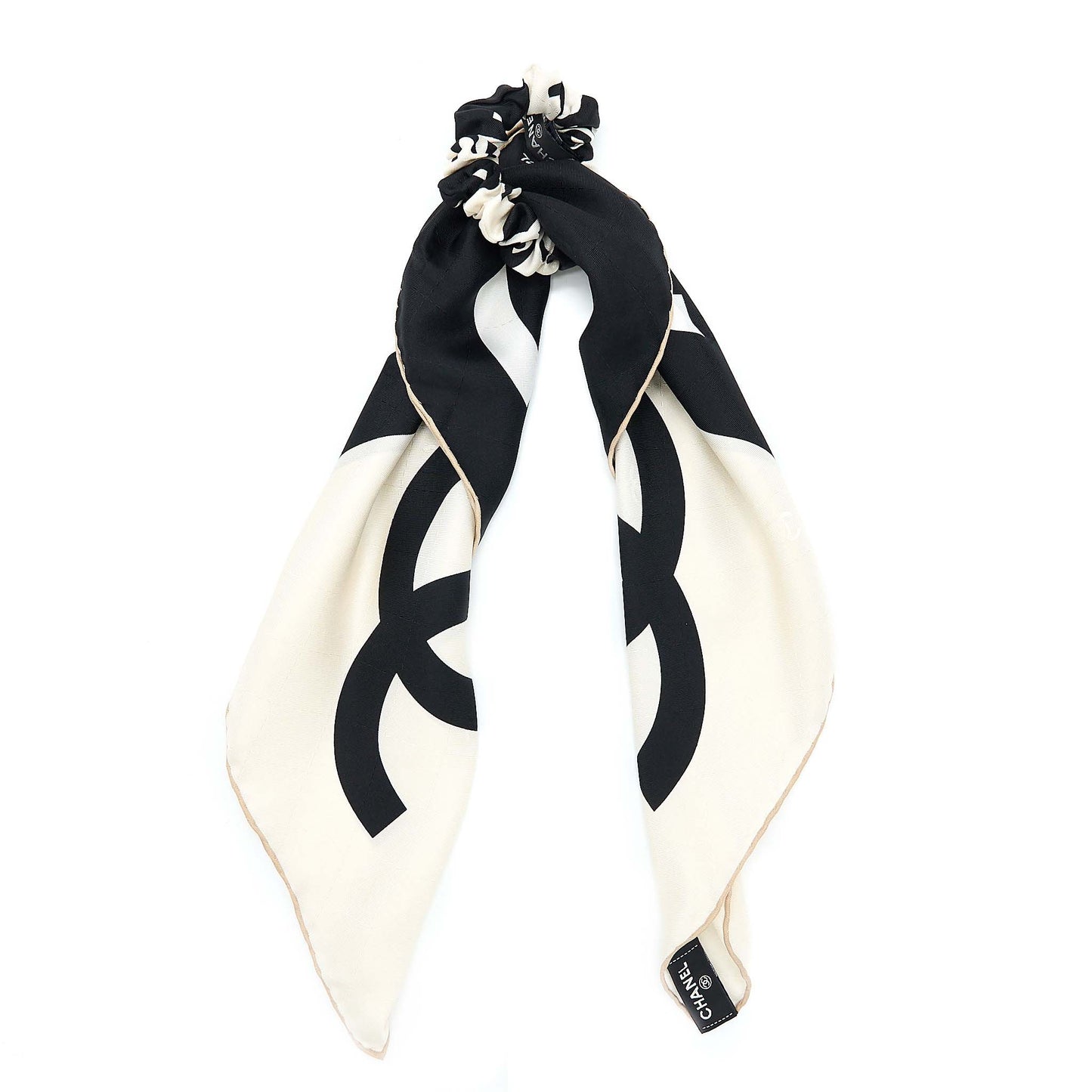 Chanel CC Logo Hair Tie Silk Twill Black/White