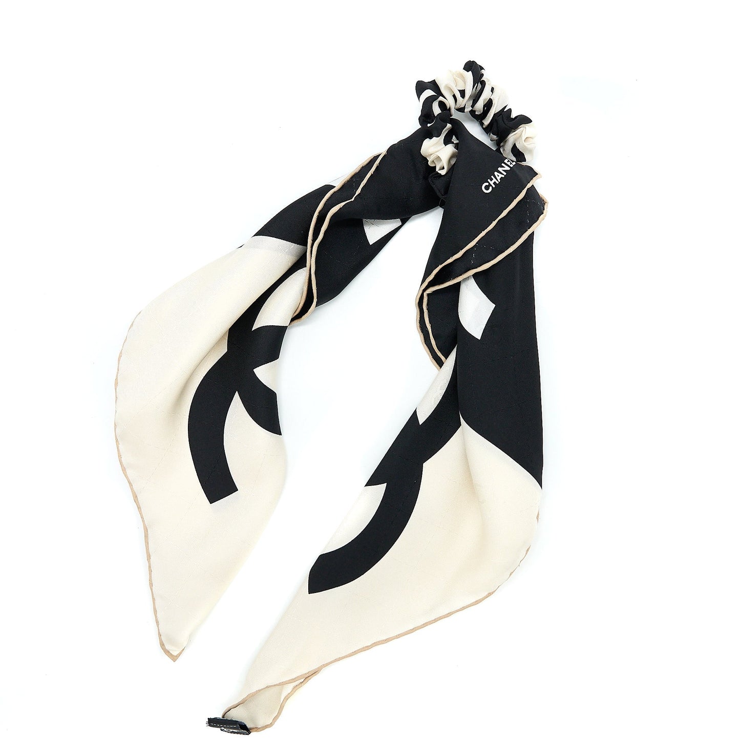 Chanel CC Logo Hair Tie Silk Twill Black/White