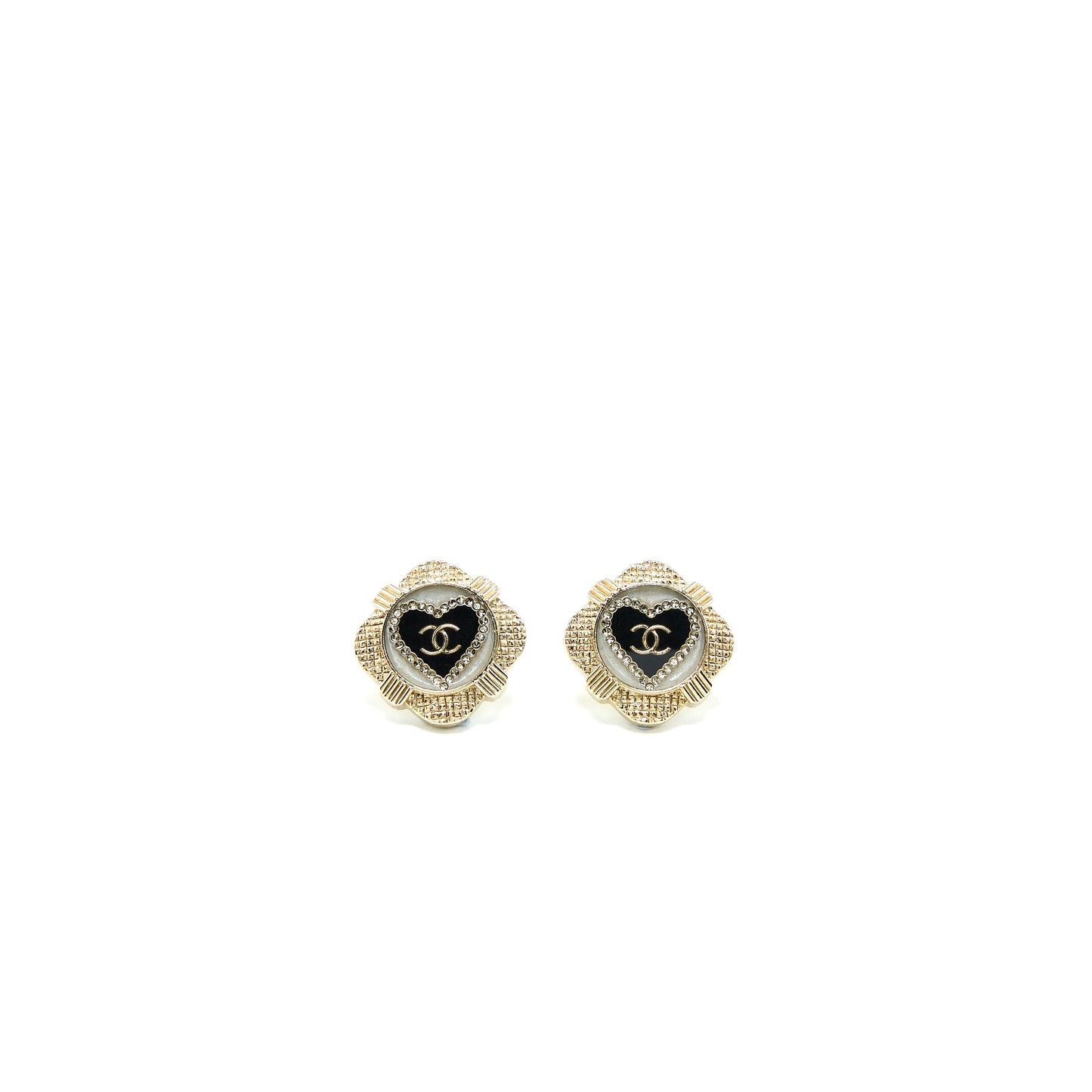 Chanel Heart With CC Logo Earring Gold Tone/ Enamel