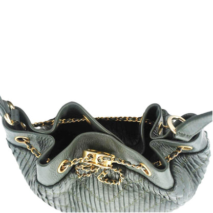 CHANEL Chevron Leather Drawstring Bucket Crossbody Bag Green