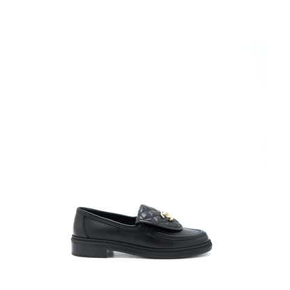 Chanel Size 37.5 Turnlock Loafers Quilted Leather Black LGHW