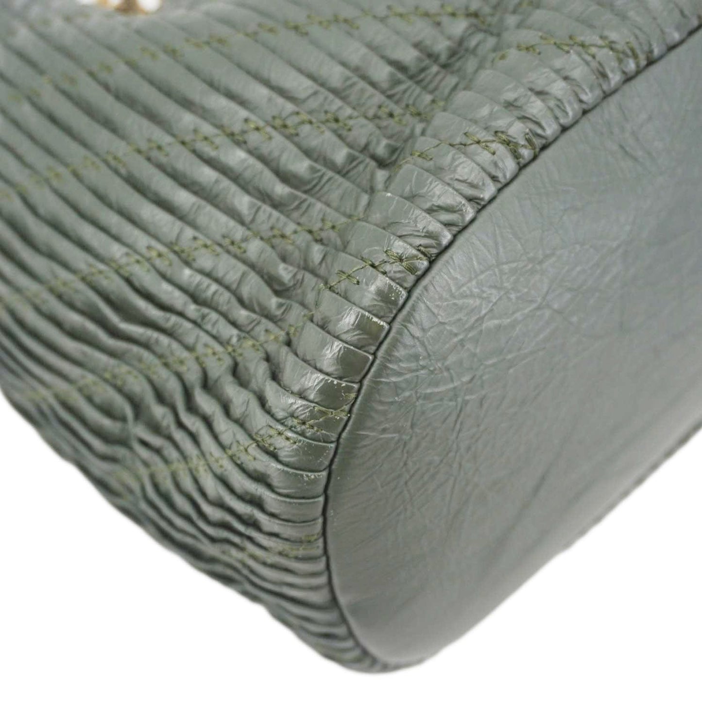 CHANEL Chevron Leather Drawstring Bucket Crossbody Bag Green