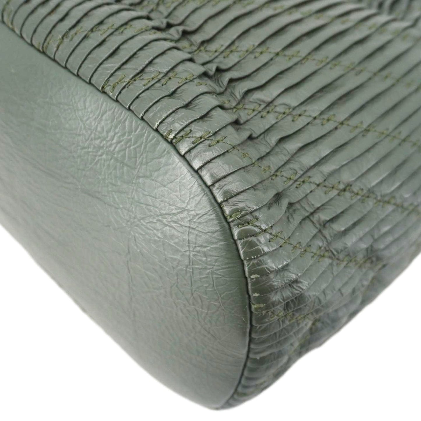 CHANEL Chevron Leather Drawstring Bucket Crossbody Bag Green