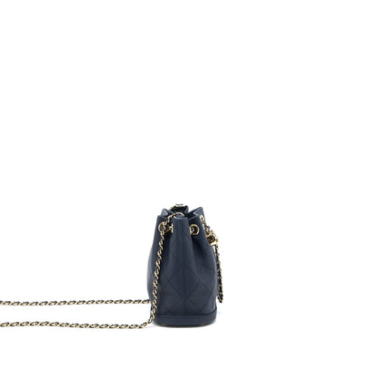 Chanel Mini Drawstring Bucket Bag Lambskin Navy GHW