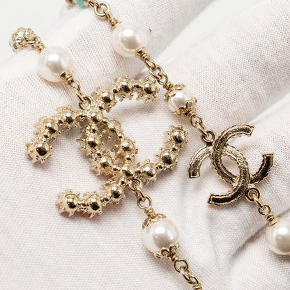Chanel CC Logo Double Chain Long Necklace Pearl/Crystal Multicolour
