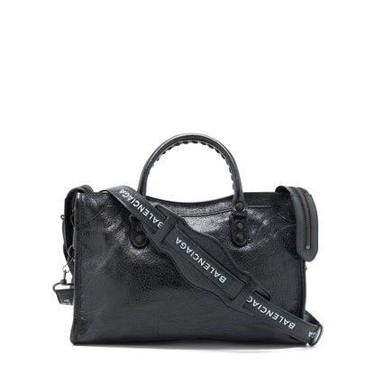 Balenciaga Small Classic City Crossbody Purse black with Logo print strap