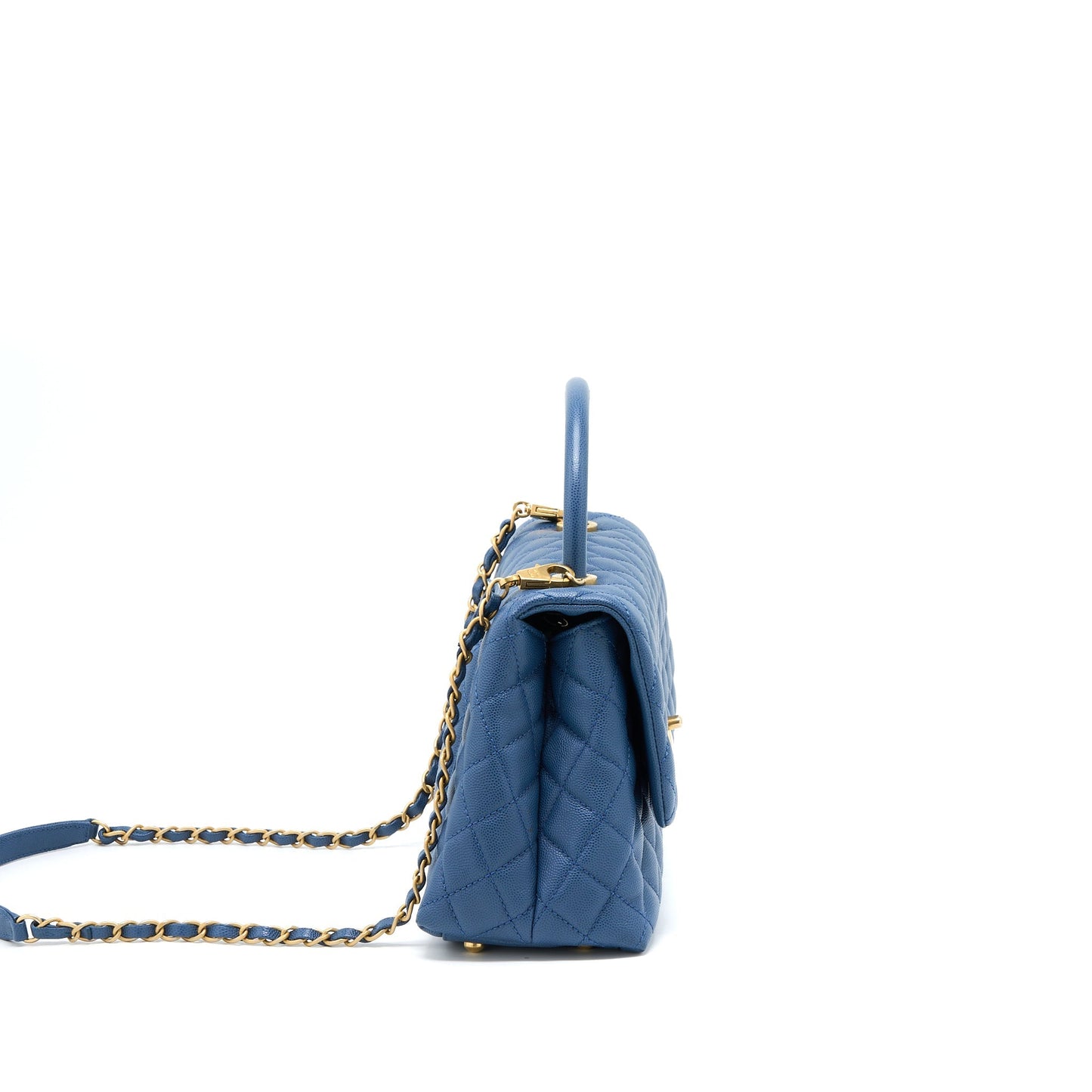 Chanel Medium Coco Handle Flap Bag Caviar Blue GHW