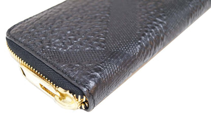 BURBERRY Embossed Check Leather Zip Around Wallet Black