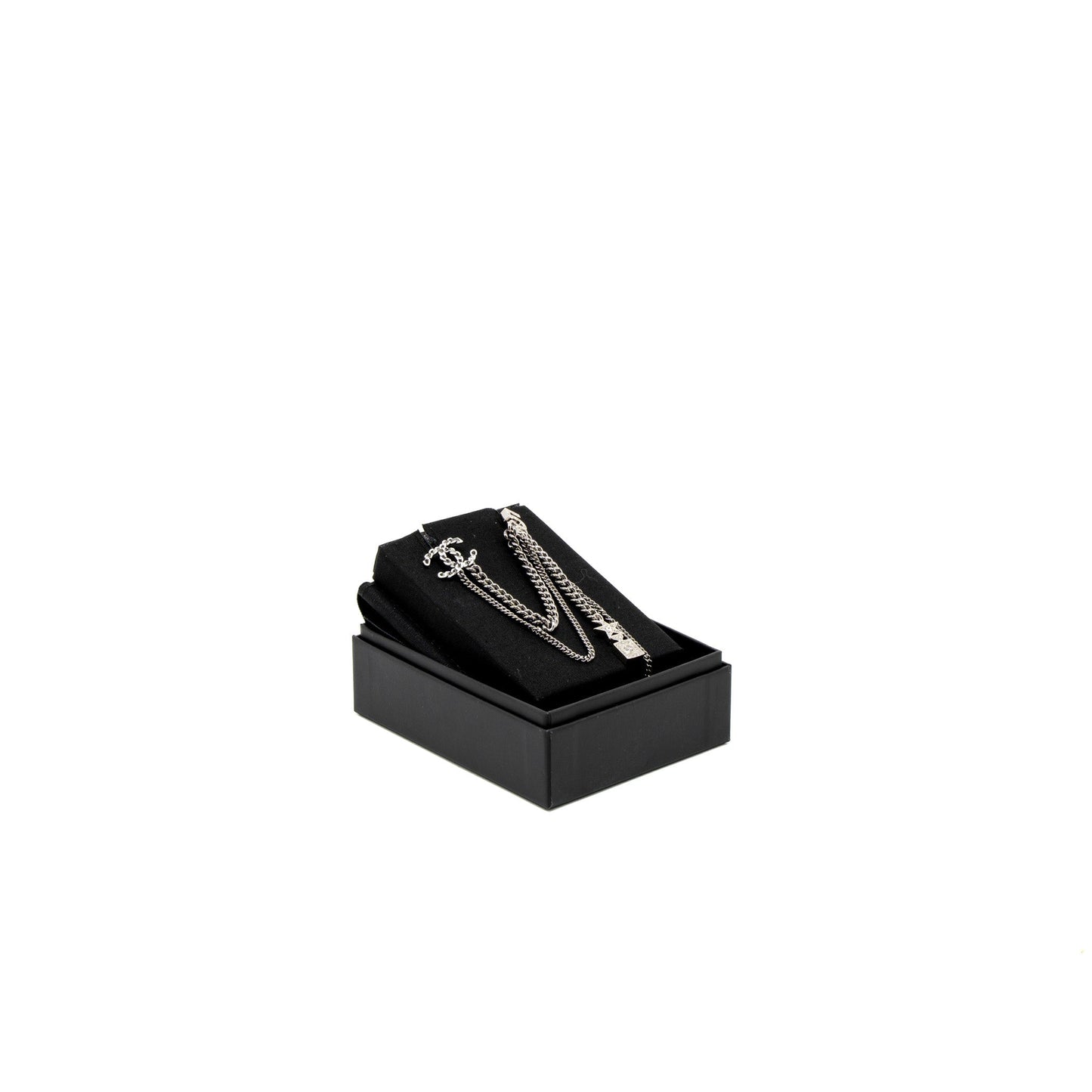 Chanel Drop Chain Brooch CC Logo/No. 5/Perfume Bottle Ruthenium Silver Tone