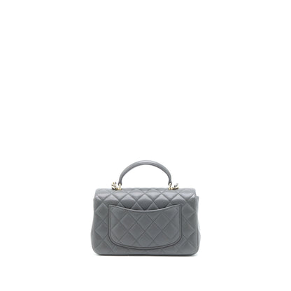Chanel Top handle Mini Rectangular Flap Bag Lambskin Grey LGHW (Microchip)