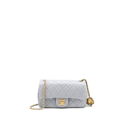 Chanel Pearl Crush Mini Rectangular Flap Bag Lambskin Light Grey Brushed GHW (Microchip)