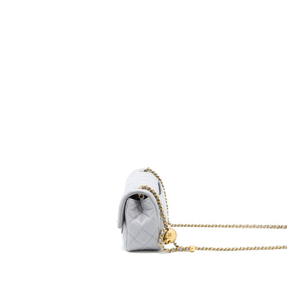 Chanel Pearl Crush Mini Rectangular Flap Bag Lambskin Light Grey Brushed GHW (Microchip)