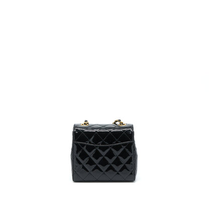 Chanel 22K Retro Classic New Square Mini Flap Bag Patent Black Brushed GHW (Microchip)