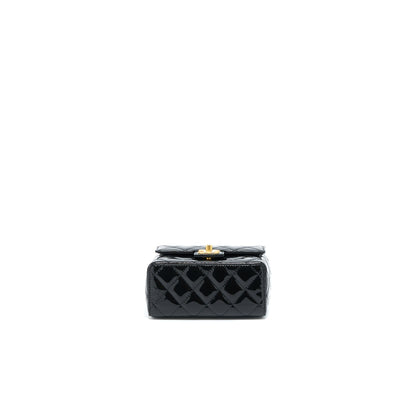 Chanel 22K Retro Classic New Square Mini Flap Bag Patent Black Brushed GHW (Microchip)
