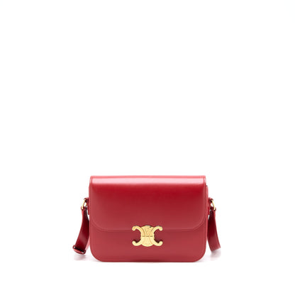 Celine Medium Classique Triomphe Purse Shiny Calfskin Red