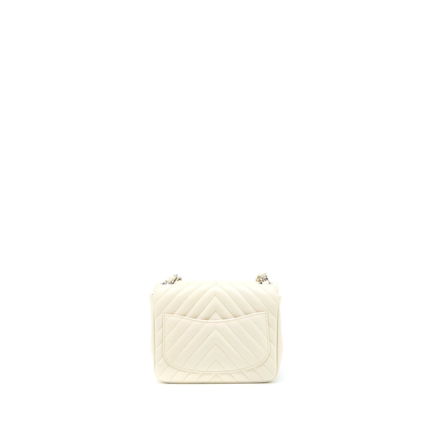 Chanel 21c Mini Square Flap Bag Chevron Lambskin Beige SHW
