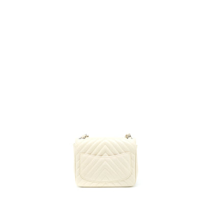 Chanel 21c Mini Square Flap Bag Chevron Lambskin Beige SHW