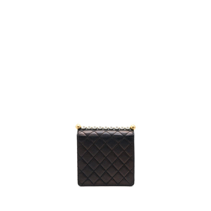 Chanel Vertical Pearl Flap Bag Goatskin Black Brushed GHW
