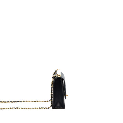 Chanel Vertical Pearl Flap Bag Goatskin Black Brushed GHW