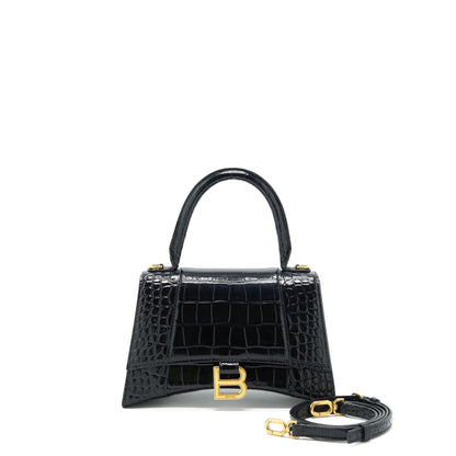 Balenciaga Hourglass S Crocodile-Embossed leather handbag Black