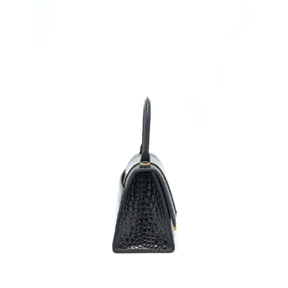 Balenciaga Hourglass S Crocodile-Embossed leather handbag Black