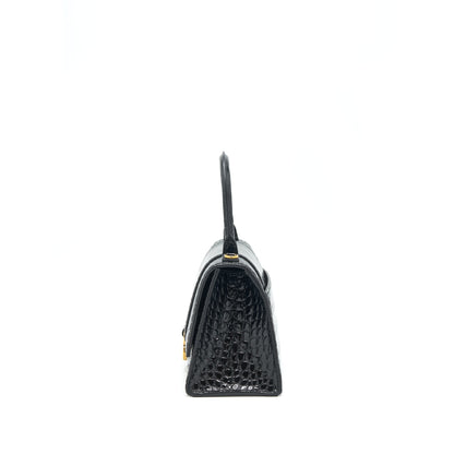 Balenciaga Hourglass S Crocodile-Embossed leather handbag Black