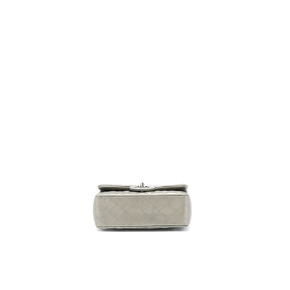 Chanel 21B Mini Rectangular Flap Bag Calfskin Metallic Silver hiny Ruthenium Hardware (Microchip)
