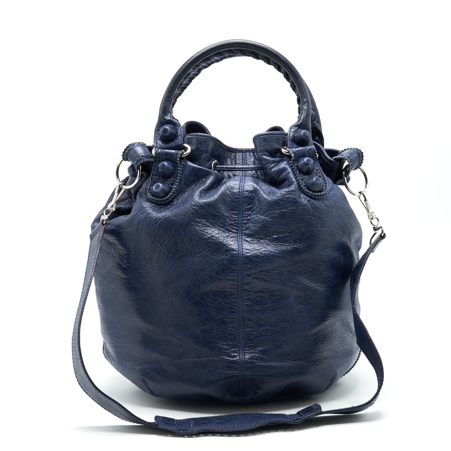 Balenciaga Giant Pompon Bucket Purse Navy